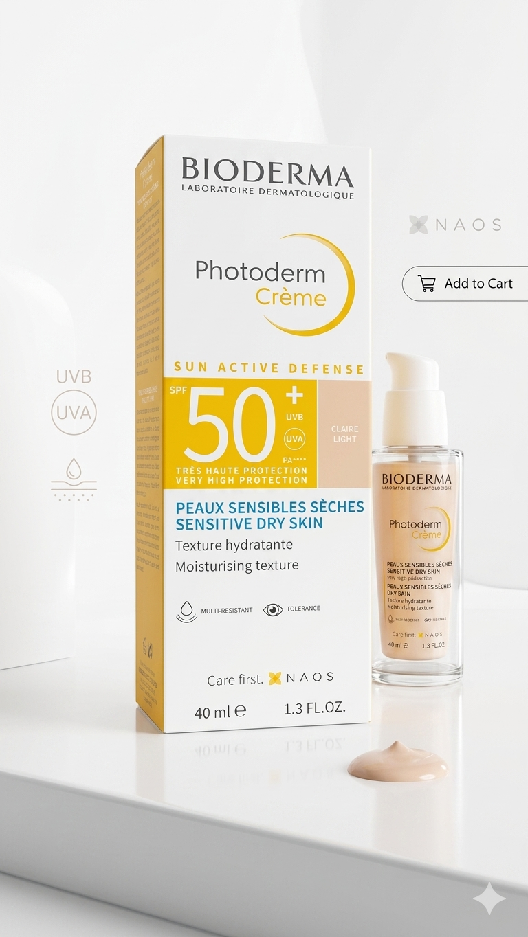 Bioderma Photoderm Creme Claire Light Sun Active Defense SPF 50+ for Sensitive Dry Skin